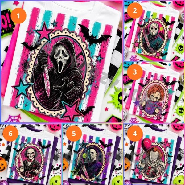 Retro Neon Striped Horror Villains Shirt Retro Neon Striped Horror Villains Shirt